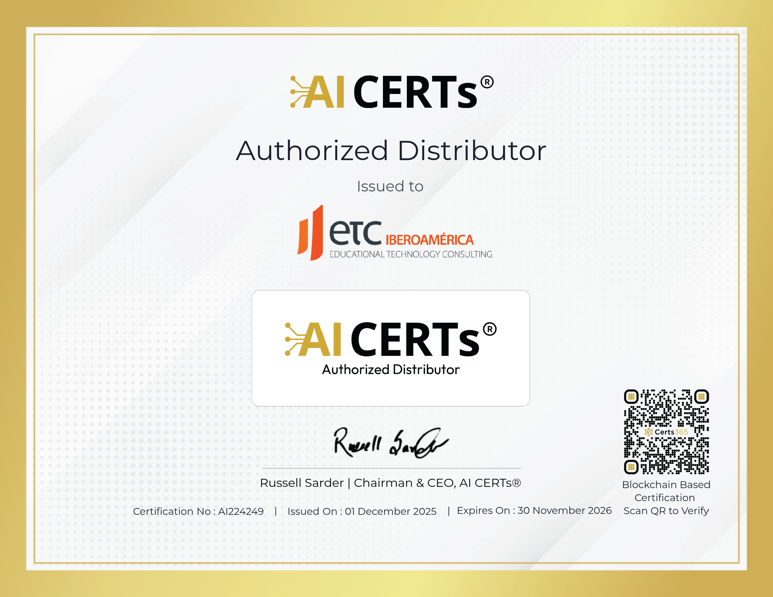 Certificado AI CERTs Distribuidor