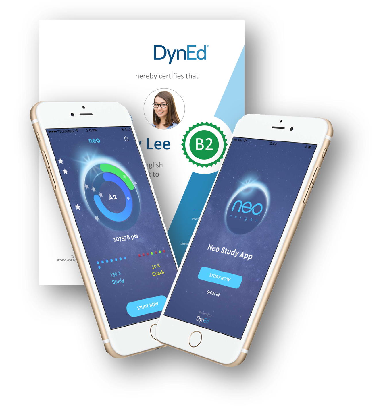 Interfaz de DynED Neo en celular y laptop